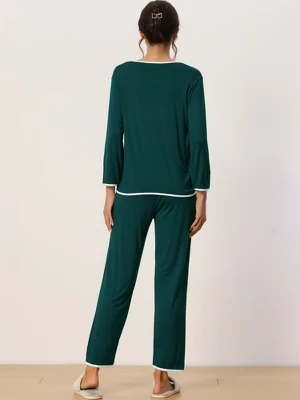 Cheibear Womens Sleepwear Pajamas Long Sleeve Pullover Tops With Pants Lounge Sets - Image 2