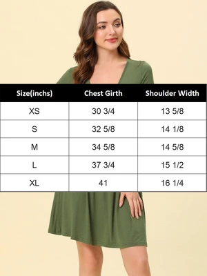 Cheibear Womens Pajama Dress Nightdress V Neck Soft Stretchy Lounge Nightgown - Image 4