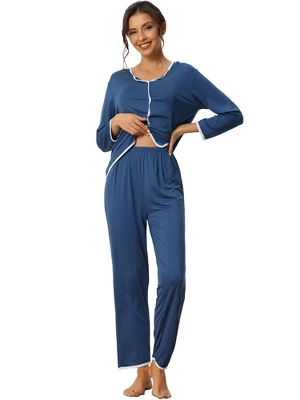 Cheibear Womens Sleepwear Pajamas Long Sleeve Pullover Tops With Pants Lounge Sets - Image 6