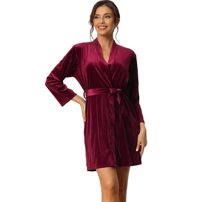 Cheibear Womens Wedding Party Velvet Thin Gown Bridesmaid Bridal Robes - Image 5