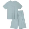 Cheibear Sleepwear Short Sleeve With Capri Pants Letters Family Pajama Sets