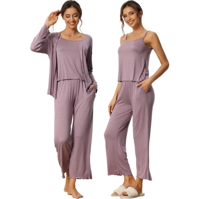 Cheibear Womens Modal Knit Soft Long Sleeve Cardigan Cami And Pants Pajama Set 3 Pcs - Image 7