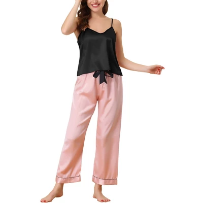 Cheibear Women's Pajama Party Satin Silky Summer Camisole Cami Pants Sets - Image 10