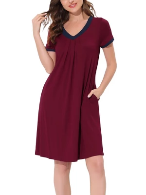 Cheibear Womens Sleepwear Lounge Dress V-Neck With Pockets Soft Nightshirt Pajama Nightgown - Image 6