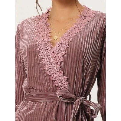 Cheibear Womens Velvet Nightgowns With Robe Lace Trim Loungewear Pajama Sets - Image 4