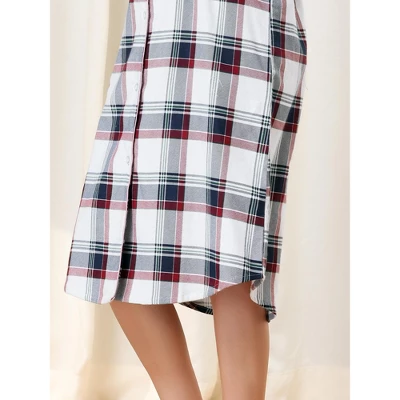 Cheibear Womens Button Down Plaid Heart Printed Shirtdress Sleepshirt Loungewear Pajama Shirt Dress - Image 3