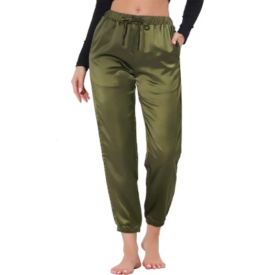 Cheibear Womens Satin Bottoms Lounge Trousers With Pocket Joggers Ankle Pants - Image 5