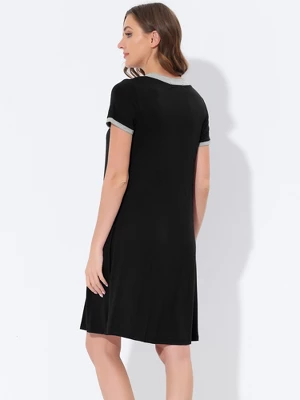 Cheibear Womens Sleepwear Lounge Dress V-Neck With Pockets Soft Nightshirt Pajama Nightgown - Image 2