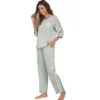 Cheibear Womens Satin Sleepwear Lounge With Pants Nightwear 3/4 Sleeves Pajama Set
