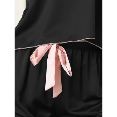 Cheibear Women's Pajama Party Satin Silky Summer Camisole Cami Pants Sets - Image 3