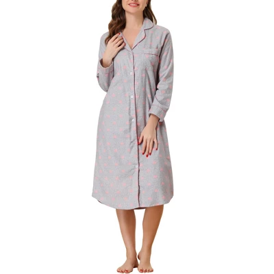 Cheibear Womens Button Down Plaid Heart Printed Shirtdress Sleepshirt Loungewear Pajama Shirt Dress - Image 6
