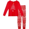 Cheibear Christmas Tree Long Sleeve Tee And Plaid Pants Loungewear Family Pajama Sets