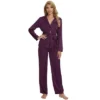 Cheibear Womens Sleepwear V-Neck Tops With Belt Nightwear With Pants Loungewear Pajama Set