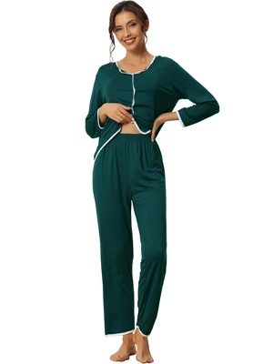 Cheibear Womens Sleepwear Pajamas Long Sleeve Pullover Tops With Pants Lounge Sets - Image 5