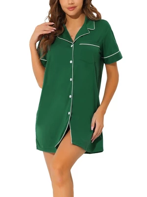 Cheibear Womens Pajama Shirt Dress Button Down Sleep Nightshirt Lounge Sleepwear Nightgowns - Image 10