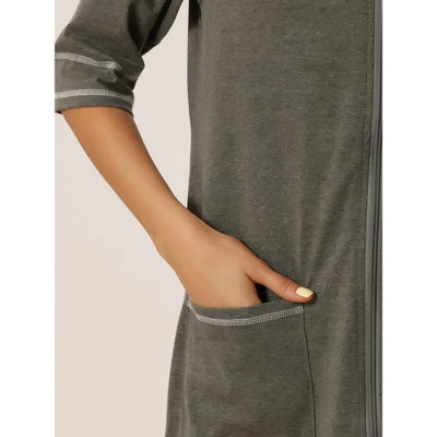 Cheibear Womens Zipper Front Housecoat With Pockets Long Robes - Image 5