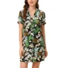 Cheibear Womens Nightgown Pajama Satin Sleepshirt Button Down Floral Lounge Shirt Dress