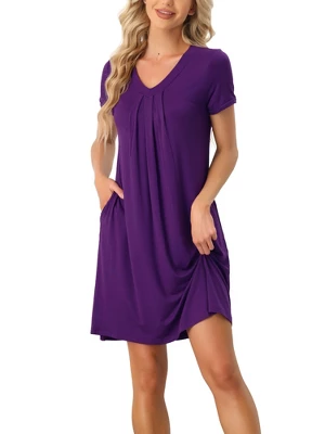 Cheibear Womens Sleepwear Lounge Dress V-Neck With Pockets Soft Nightshirt Pajama Nightgown - Image 11