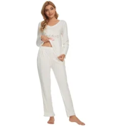 Cheibear Womens Sleepwear Lounge V-Neck Soft Nightwear With Pants Long Sleeve Pajama Set