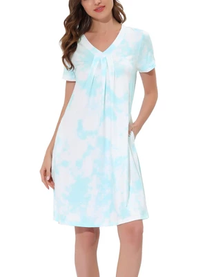 Cheibear Womens Sleepwear Lounge Dress V-Neck With Pockets Soft Nightshirt Pajama Nightgown - Image 7