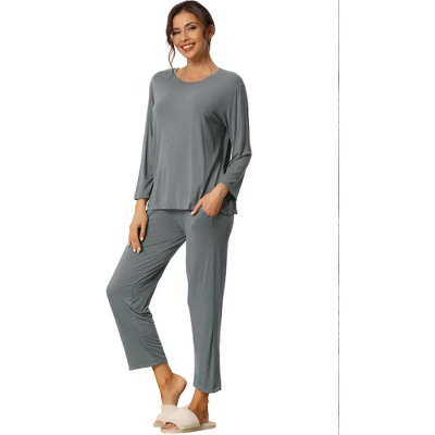 Cheibear Women's Loose Soft Sleepwear Long Sleeve Shirt And Wide-leg Sleep Pants 2 Pcs Modal Pajama Sets - Image 4