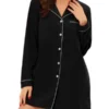Cheibear Women's Long Sleeve Button Down Lounge Dress Nightshirt Sleepwear