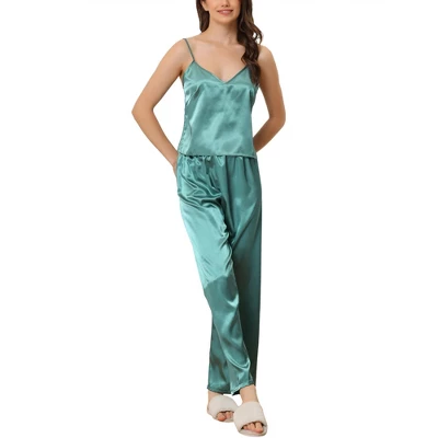 Cheibear Women's Pajama Party Satin Silky Summer Camisole Cami Pants Sets - Image 13