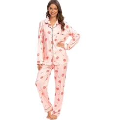 Cheibear Womens Sleepwear Lounge Cute Print Nightwear With Pants Long Sleeve Pajama Set