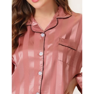 Cheibear Womens Satin Sleepwear Soft Button Down Nightwear With Pants Lounge Pajama Set - Image 3