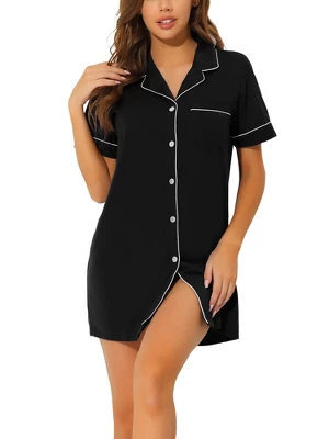 Cheibear Womens Pajama Shirt Dress Button Down Sleep Nightshirt Lounge Sleepwear Nightgowns - Image 6