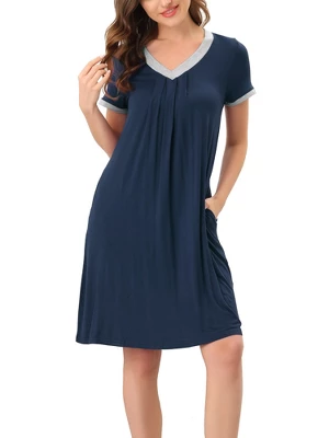 Cheibear Womens Sleepwear Lounge Dress V-Neck With Pockets Soft Nightshirt Pajama Nightgown - Image 8