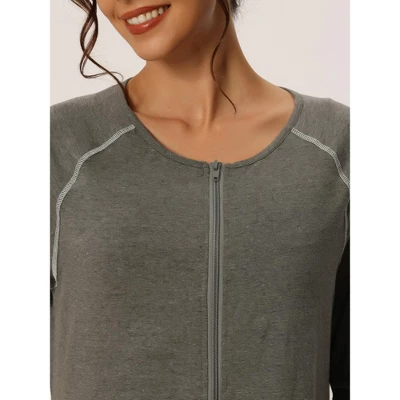 Cheibear Womens Zipper Front Housecoat With Pockets Long Robes - Image 4