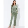 Cheibear Womens Velvet Sleepwear Tracksuits With Pockets V-Neck Lounge Sweatsuit Pajama Sets