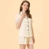 Cheibear Women's Satin Button Down Sleepwear Shirt With Shorts Pj Sets