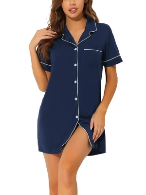 Cheibear Womens Pajama Shirt Dress Button Down Sleep Nightshirt Lounge Sleepwear Nightgowns - Image 5
