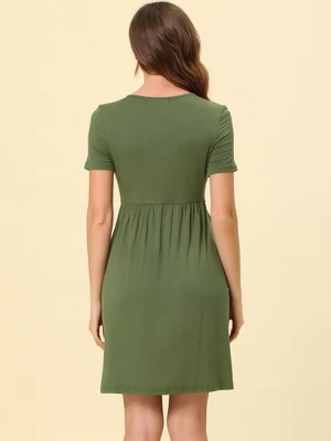 Cheibear Womens Pajama Dress Nightdress V Neck Soft Stretchy Lounge Nightgown - Image 2