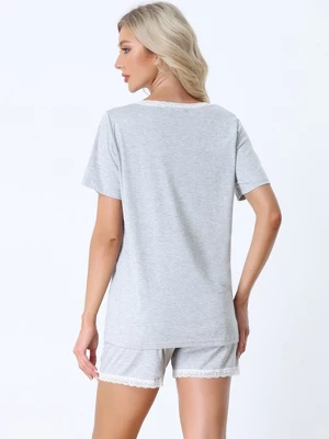 Cheibear Women's Sleepwear Lounge Soft Nightwear With Pockets Shorts Sleeve Pajama Set - Image 2