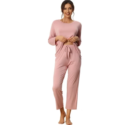 Cheibear Women's Loose Soft Sleepwear Long Sleeve Shirt And Wide-leg Sleep Pants 2 Pcs Modal Pajama Sets - Image 3