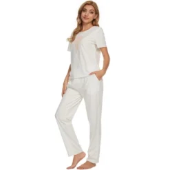 Cheibear Womens Floral Pattern Pajama Set Short Sleeve Shirt And Long Pants Cute Print Sleepwear