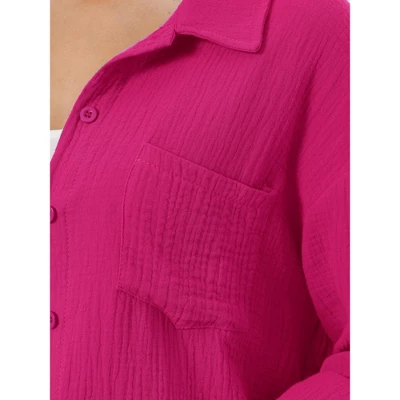 Cheibear Women's Button Down Long Sleeve Sleepwear Shirt With Shorts Casual Lounge Sets - Image 4