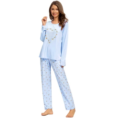 Cheibear Womens Sleepwear Lounge Heart Print With Pants Long Sleeve Pajama Set - Image 2