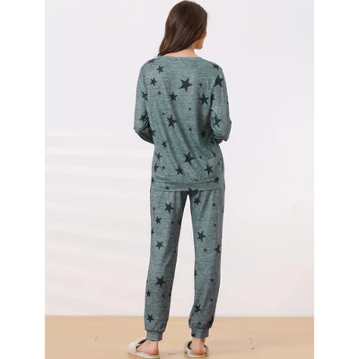 Cheibear Women's Long Sleeve Kint Printed Pattern 2 Pieces Pajama Sets - Image 2