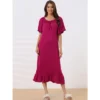 Cheibear Womens Sleepwear Pajamas Dress Ruffle Short Sleeve Midi Nightgowns