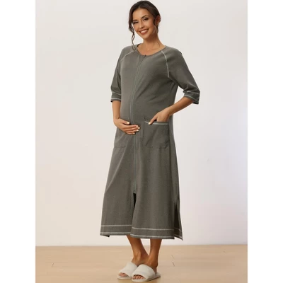 Cheibear Womens Zipper Front Housecoat With Pockets Long Robes - Image 2