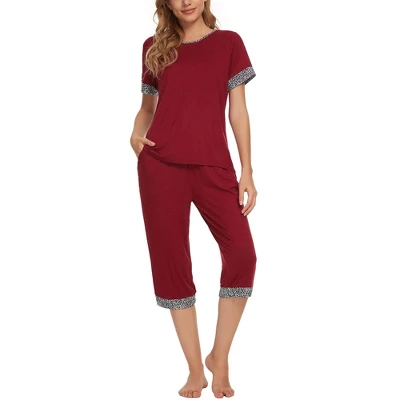 Cheibear Womens Round Neck Pajama Set With Capri Pants Casual Lounge Sleepwear - Image 6