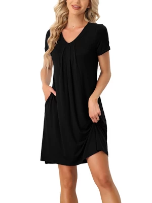 Cheibear Womens Sleepwear Lounge Dress V-Neck With Pockets Soft Nightshirt Pajama Nightgown - Image 12