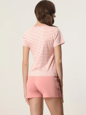 Cheibear Women's Sleepwear Short Sleeve T-Shirt With Shorts Stripe Couple Pajama Sets - Image 3