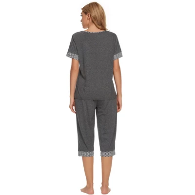 Cheibear Womens Round Neck Pajama Set With Capri Pants Casual Lounge Sleepwear - Image 3