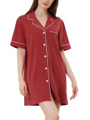 Cheibear Womens Pajama Shirt Dress Button Down Sleep Nightshirt Lounge Sleepwear Nightgowns - Image 9