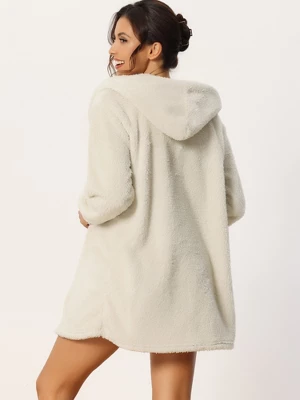 Cheibear Womens Fuzzy Fleece 3 Piece Outfits Pajamas Soft Coat Jacket And Crop Top With Shorts Lounge Set - Image 2